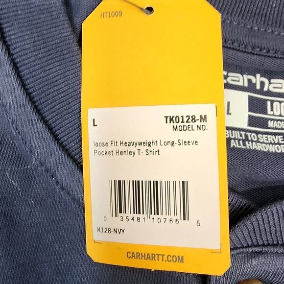 Carhartt Men's Large Long Sleeve Heavyweight Henley Loose Fit Navy - Picture 8 of 9
